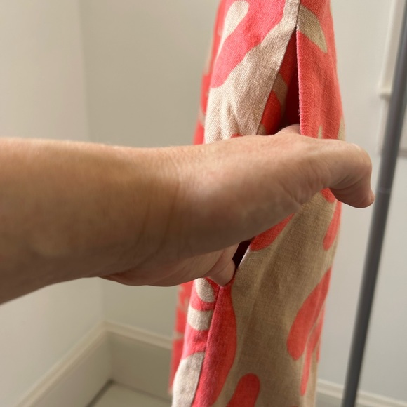 Donna Morgan Abstract Coral Dress Linen Tan 6 - Picture 5 of 7